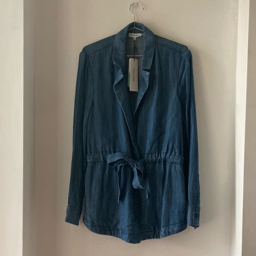 Calvin Klein Blue Jean Jacket with Tie Waist